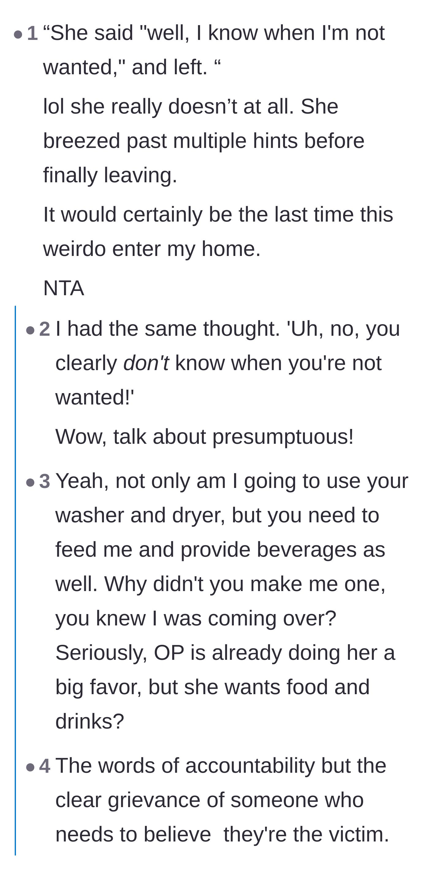Comment thread 1 - Discussing the neighbor's lack of self-awareness and weaponized victimhood.