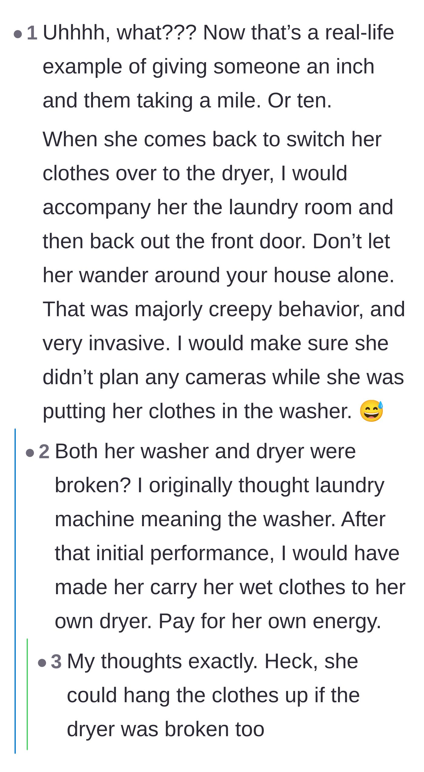 Comment thread 4 - Highlighting the invasive escalation of the neighbor's behavior and the risks of being too accommodating.