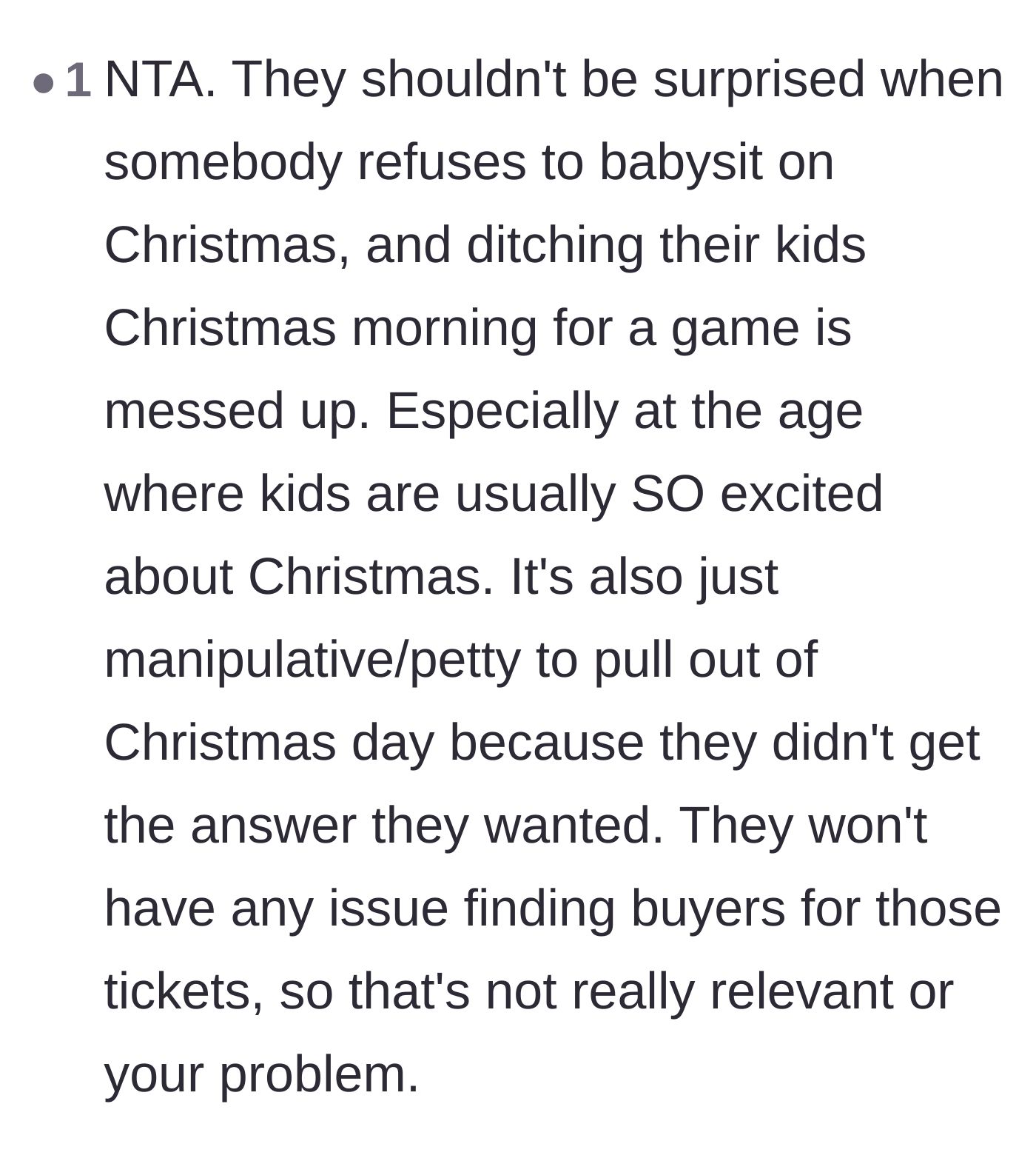 Comment thread 6 - Highlighting the parents' manipulation and pointing out they could easily sell their NFL tickets to recoup the money.
