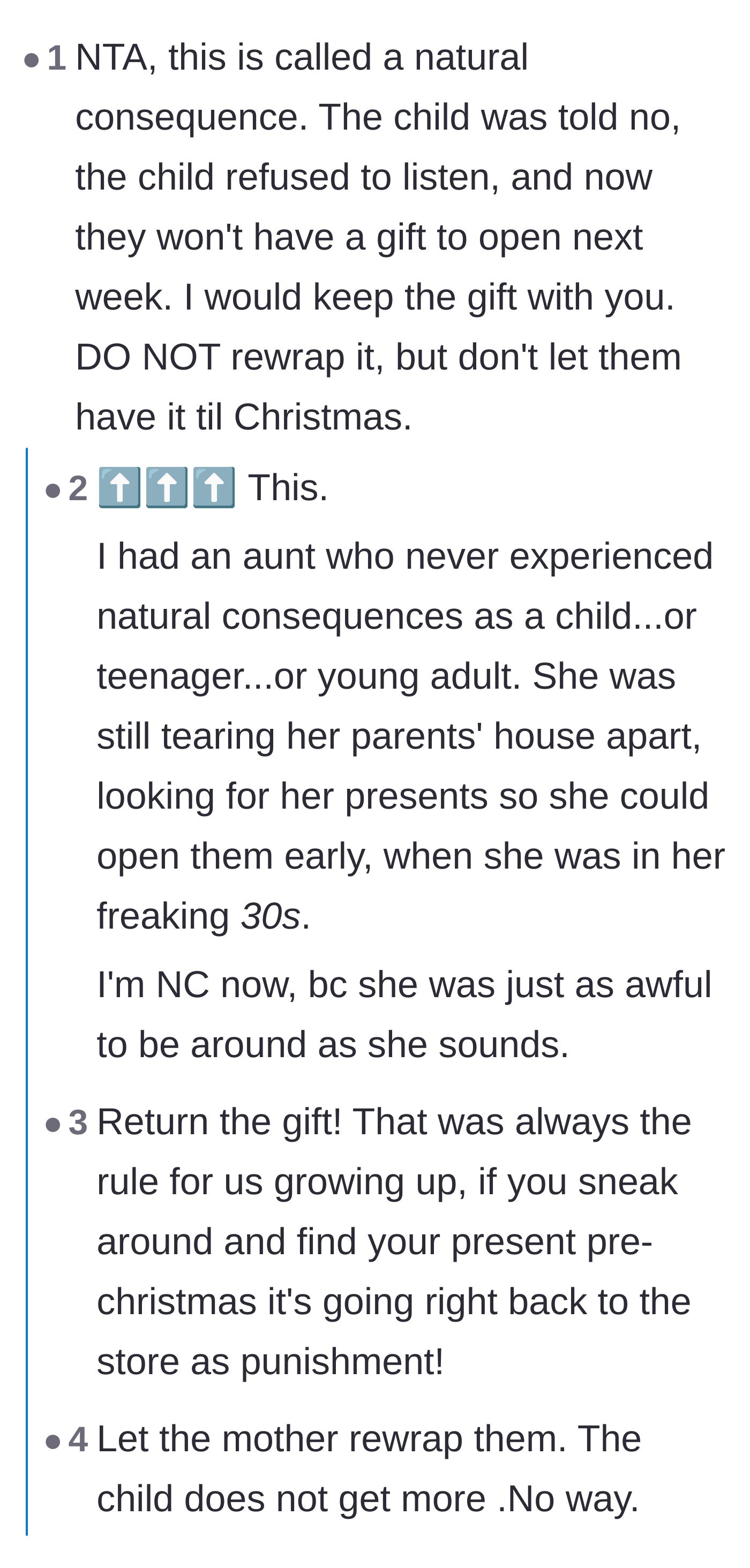 Comment thread 1 - Readers sharing stories about the natural consequence of ruining your own Christmas surprise.