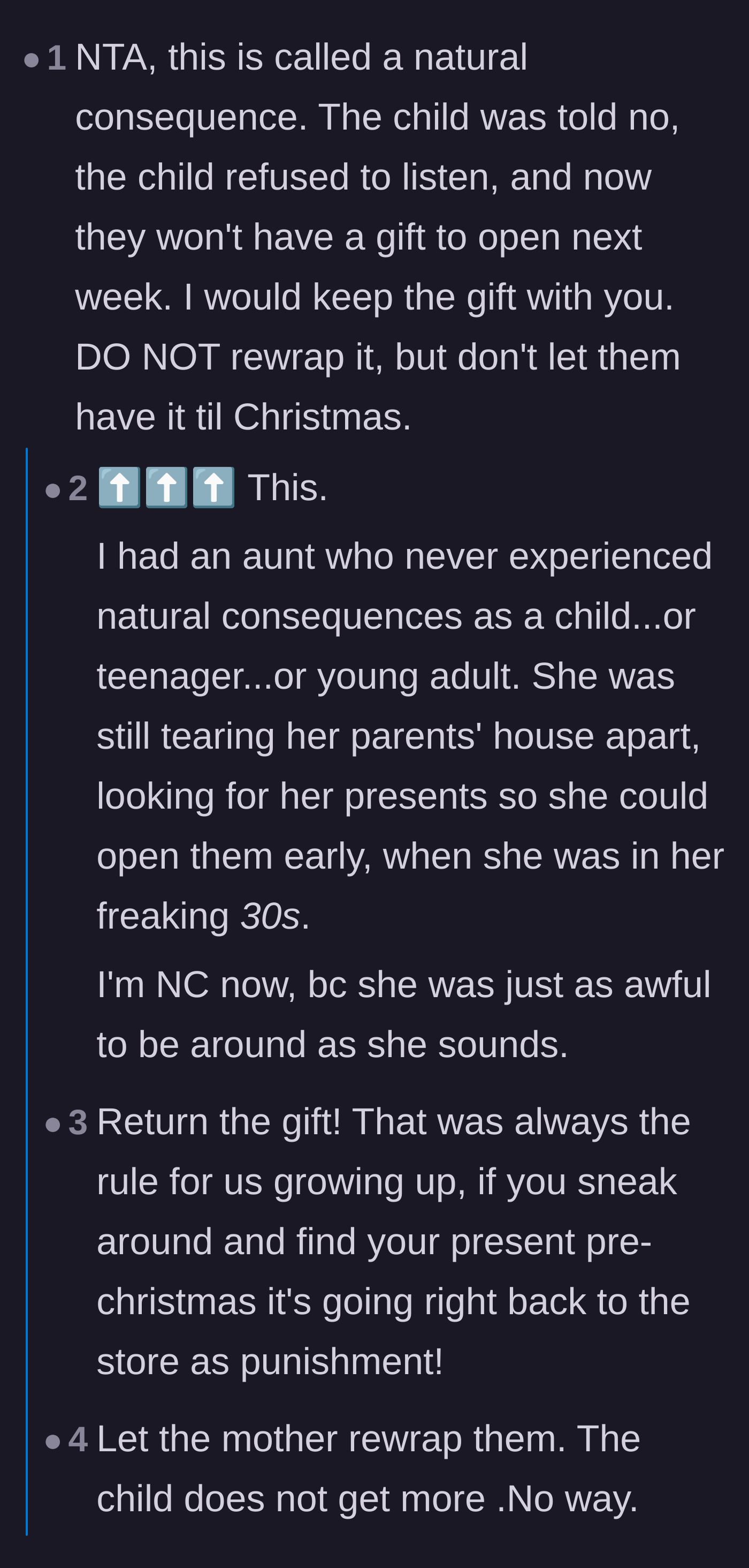 Comment thread 1 - Readers sharing stories about the natural consequence of ruining your own Christmas surprise.