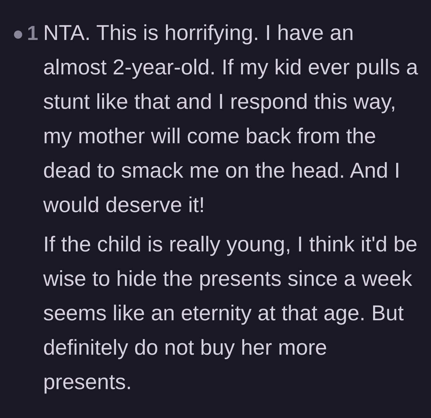 Comment thread 5 - A parent joking that their deceased mother would haunt them if they ever acted like this.