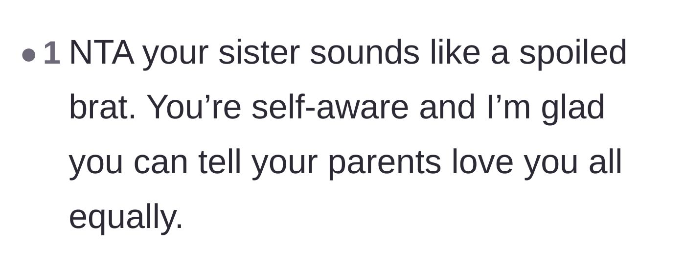 Comment thread 1 - Praise for the narrator's self-awareness and healthy perspective on his parents' love.