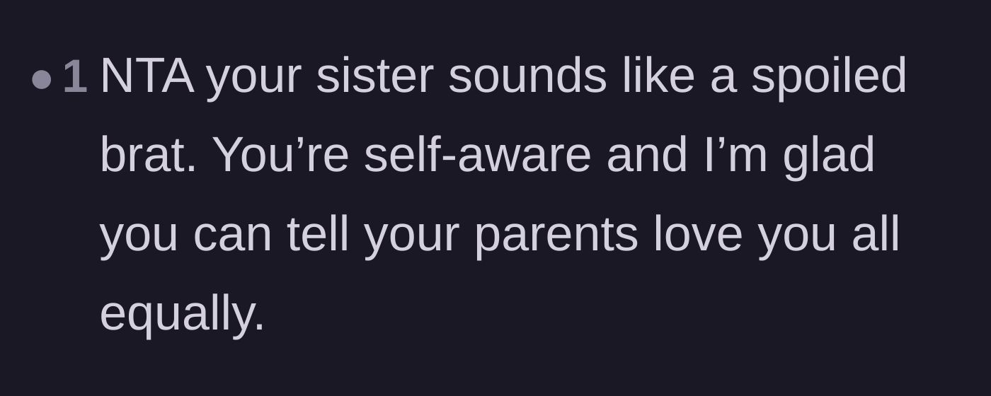 Comment thread 1 - Praise for the narrator's self-awareness and healthy perspective on his parents' love.