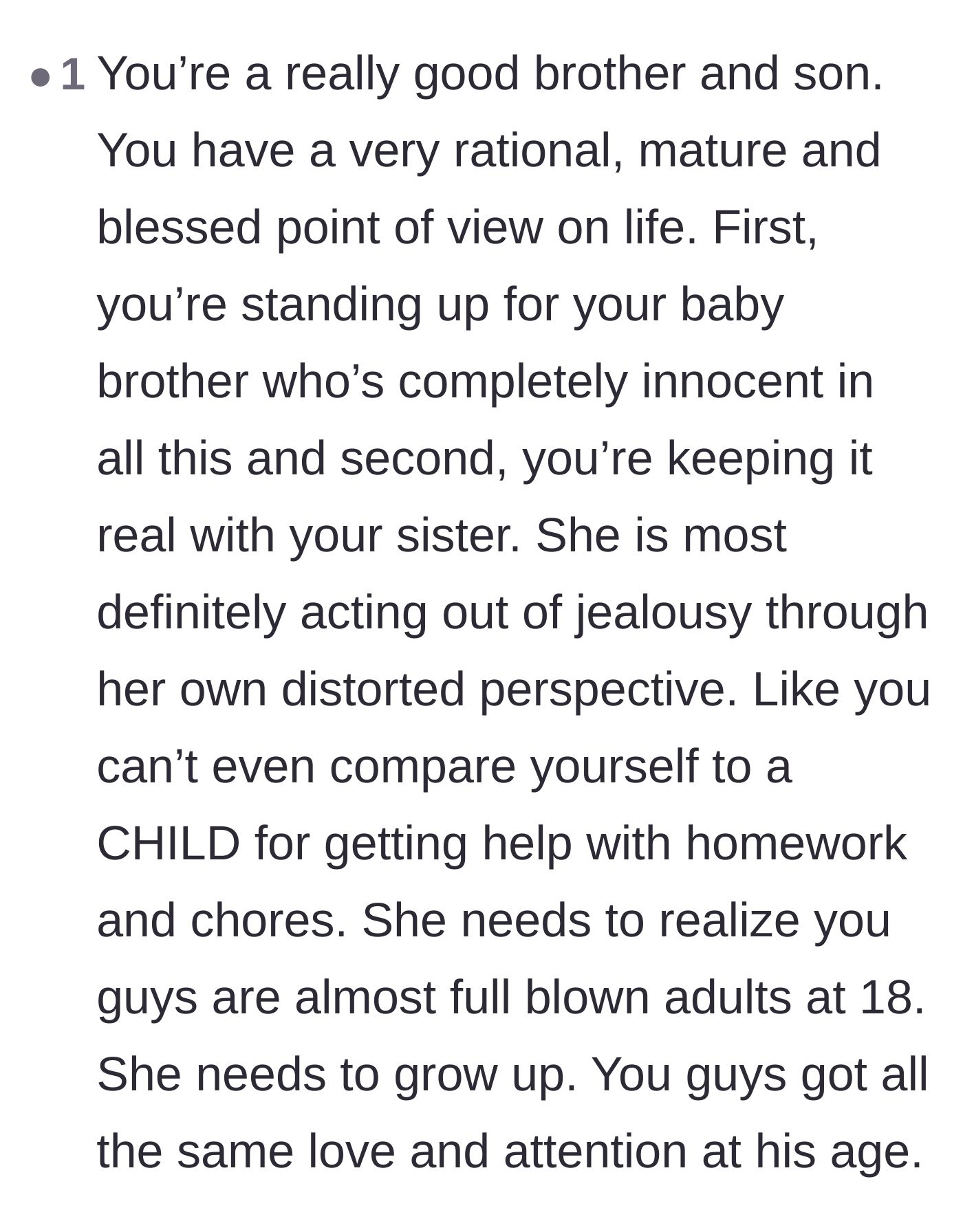 Comment thread 2 - Highlighting the absurdity of a teenager comparing her treatment to a nine-year-old child.