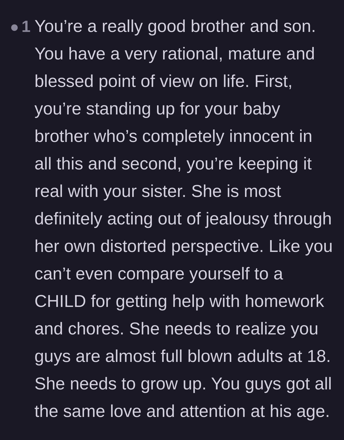 Comment thread 2 - Highlighting the absurdity of a teenager comparing her treatment to a nine-year-old child.