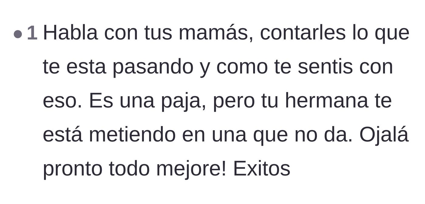 Comment thread 5 - A Spanish comment encouraging the brother to open up to their moms about his emotional burden.