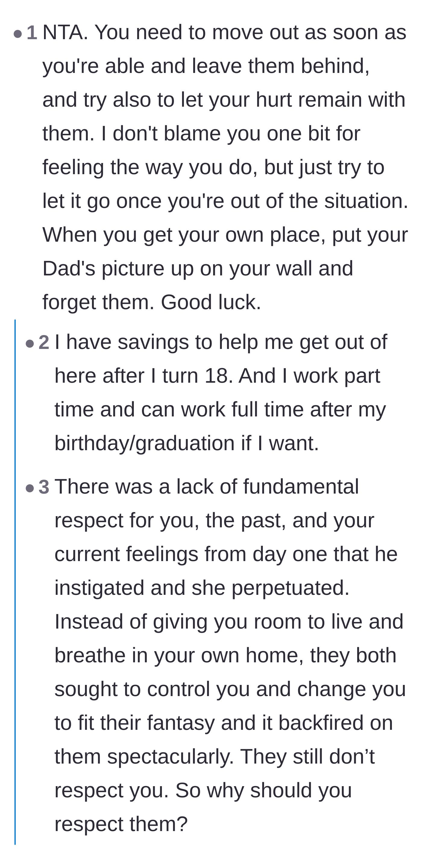 Comment thread 2 - Readers offering practical advice on securing personal documents, inheritance money, and sentimental mementos before moving out.