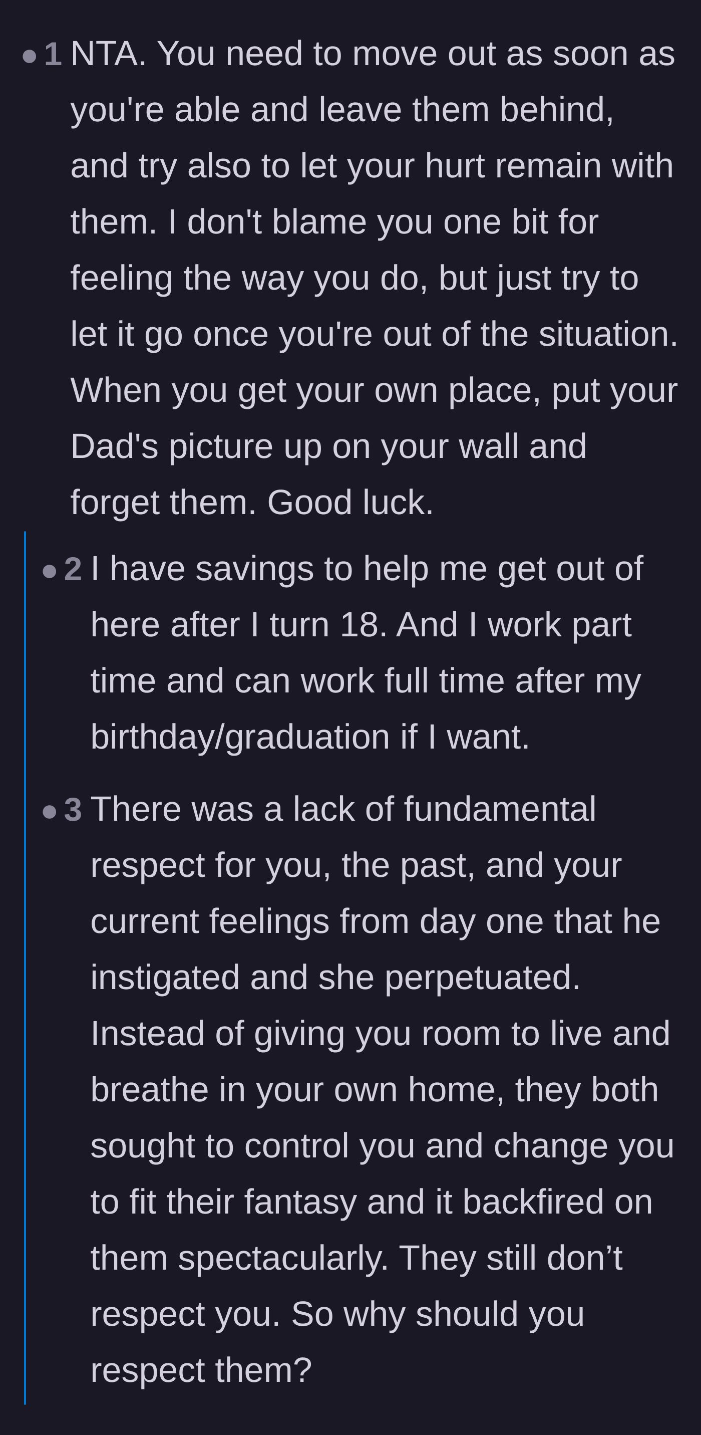 Comment thread 2 - Readers offering practical advice on securing personal documents, inheritance money, and sentimental mementos before moving out.