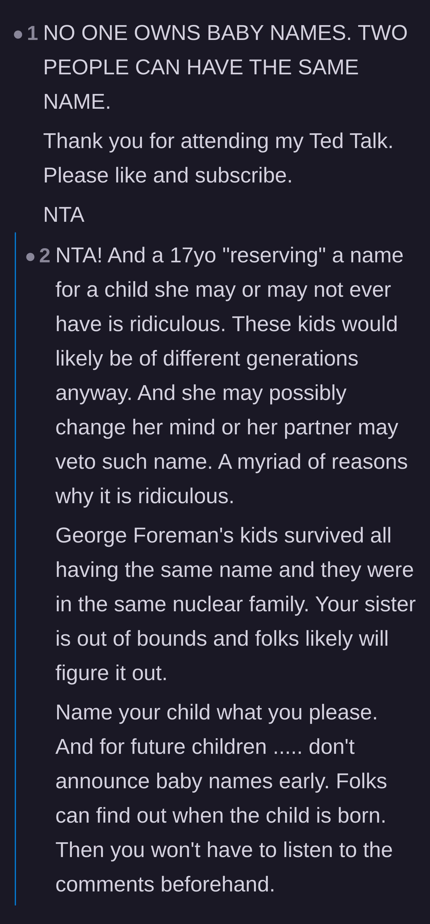 Comment thread 1 - Readers share hilarious and sweet stories of families happily sharing the exact same names.
