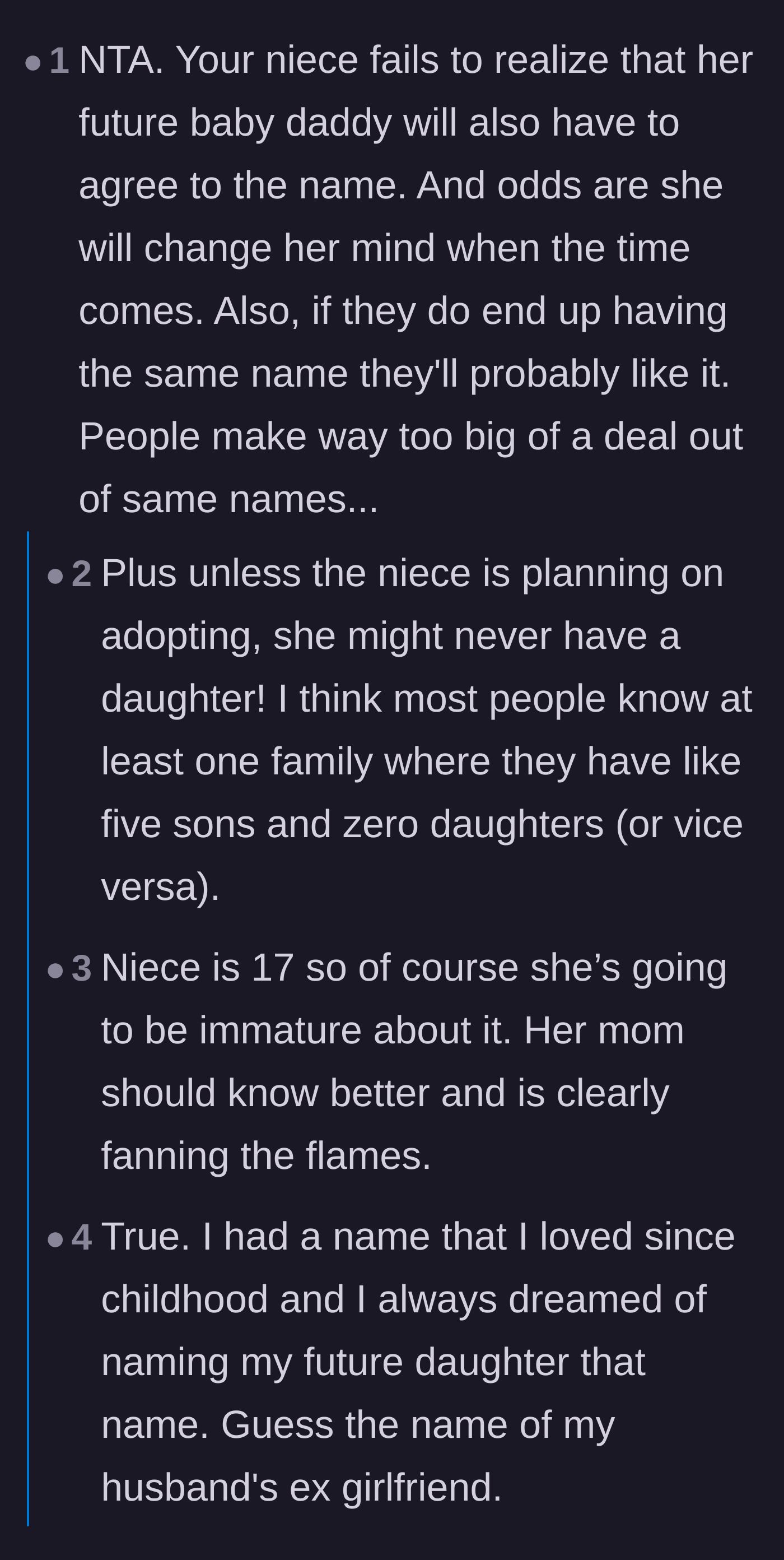 Comment thread 4 - A reality check on the many reasons a 17-year-old's hypothetical baby plans might completely change.