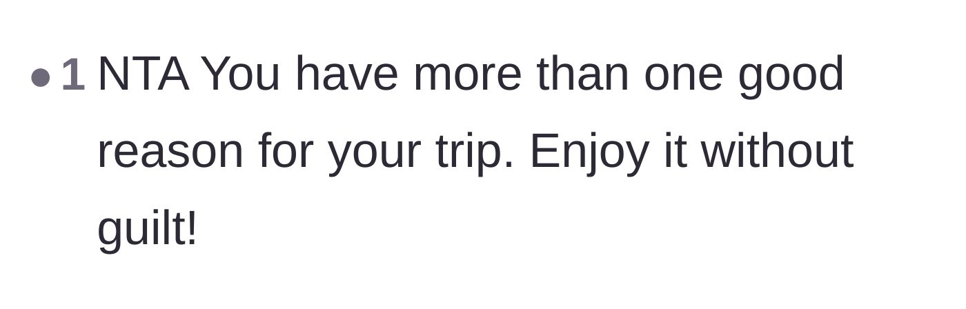 Comment thread 3 - Encouragement to enjoy the birthday trip without feeling any guilt.
