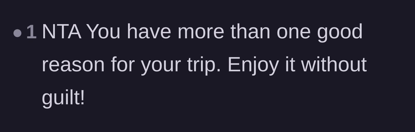 Comment thread 3 - Encouragement to enjoy the birthday trip without feeling any guilt.