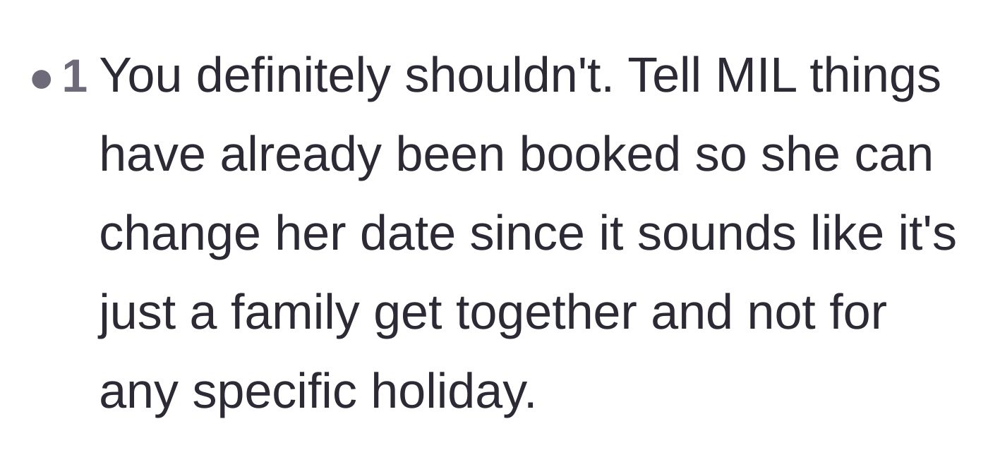 Comment thread 6 - Practical advice to just claim everything is already booked and unchangeable.