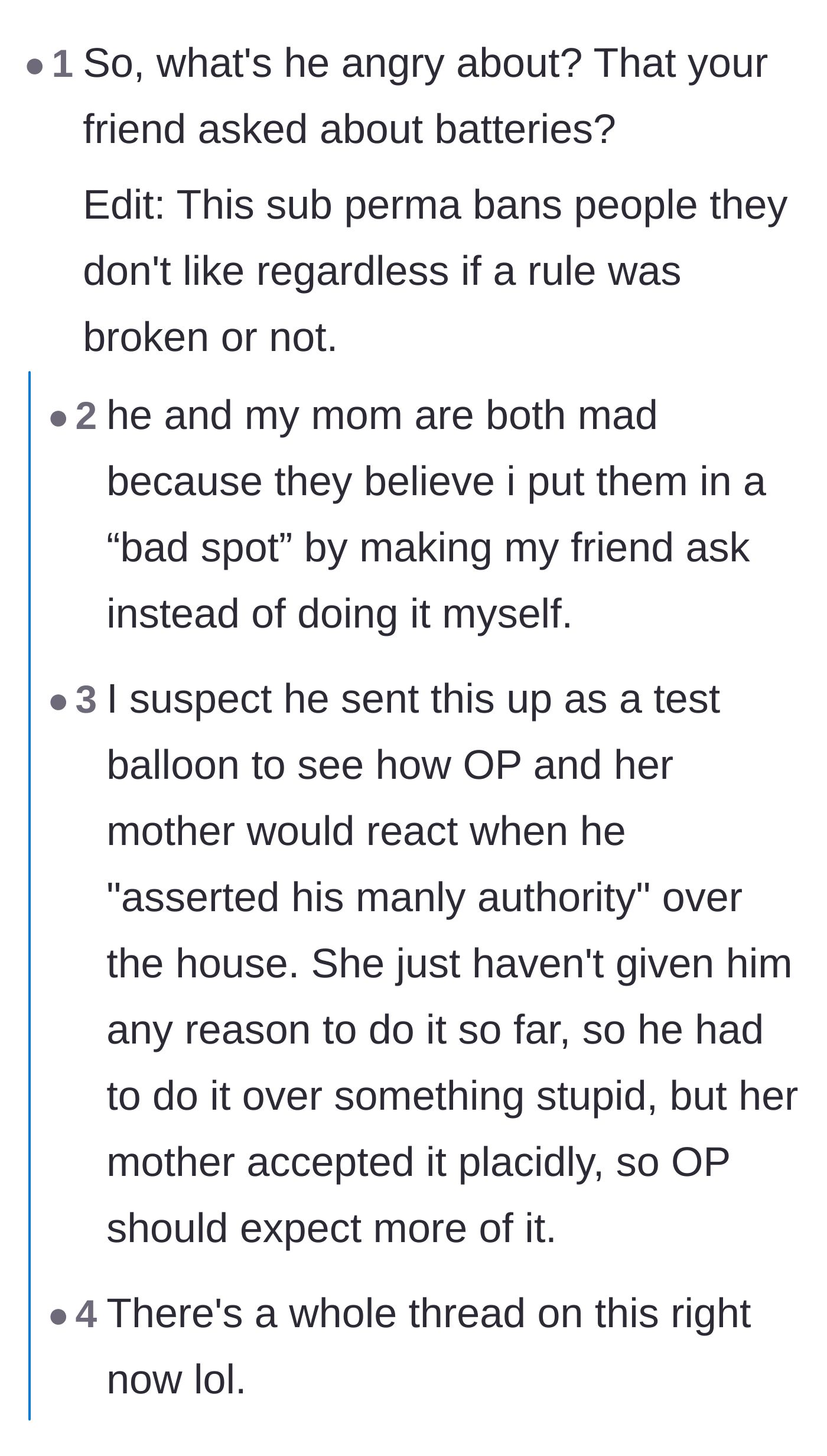 Comment thread 2 - Commenters mocking the adults for getting genuinely angry about being asked to hand over TV batteries.