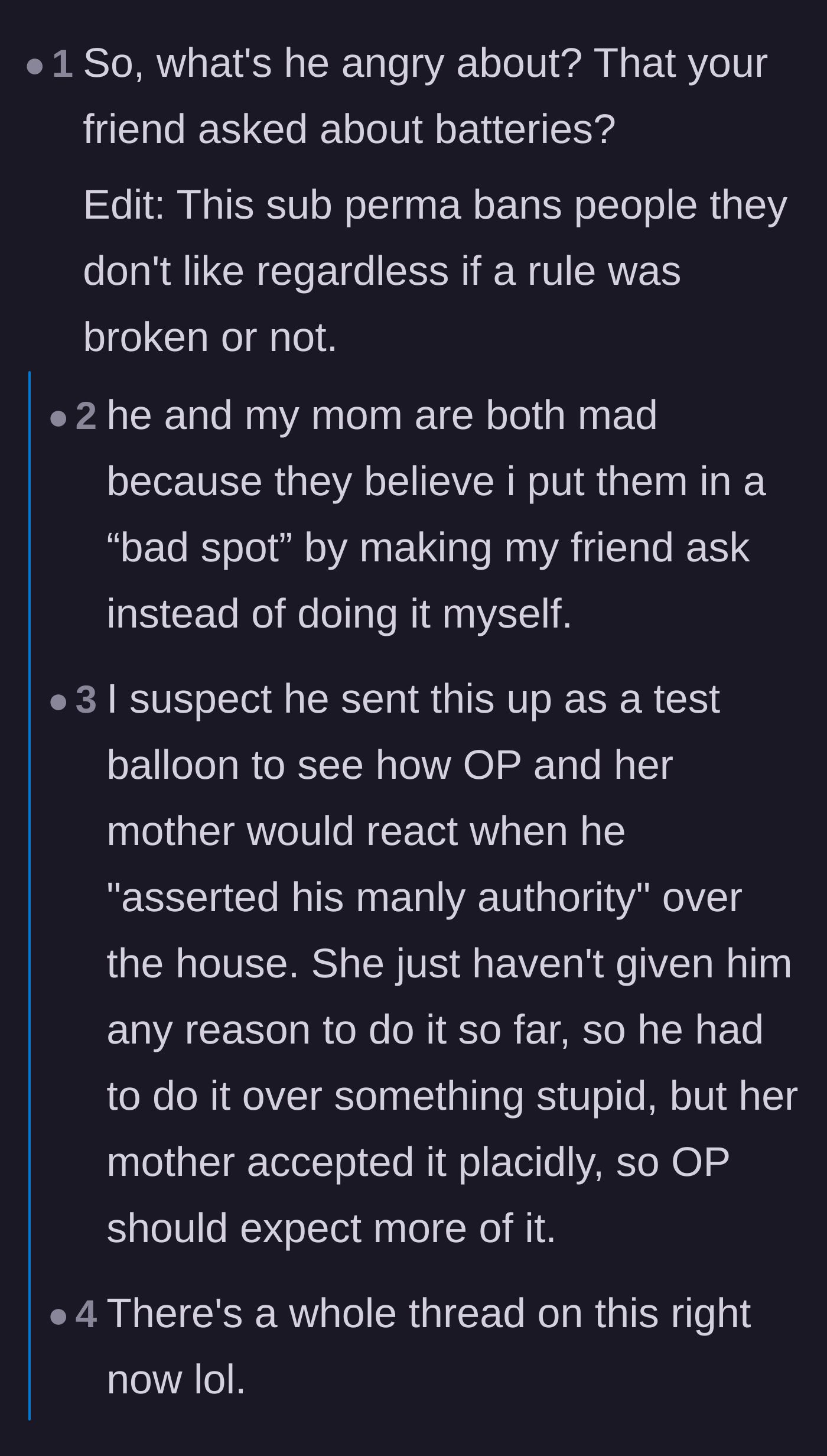 Comment thread 2 - Commenters mocking the adults for getting genuinely angry about being asked to hand over TV batteries.