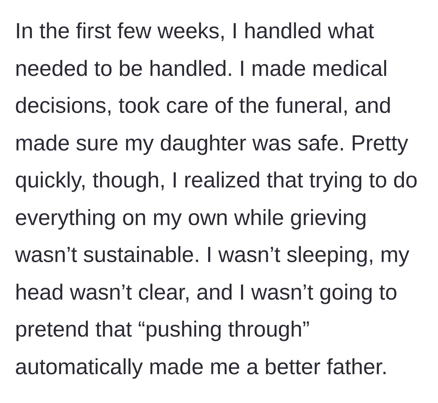 Story part 2 - The father describes struggling with sleep deprivation and grief while trying to manage medical decisions and a newborn alone.