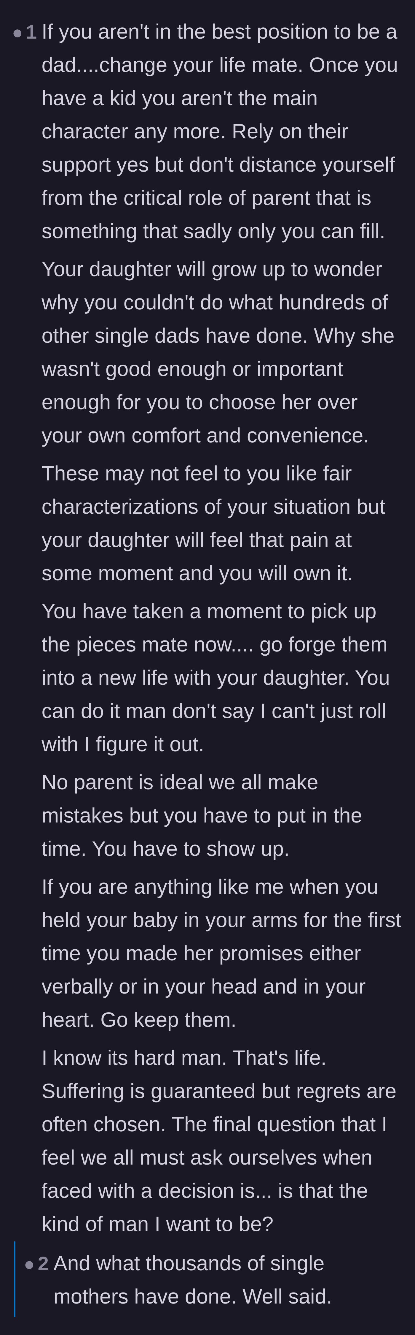 Comment thread 2 - A passionate plea reminding the father that he is no longer the main character and warning of the daughter's future pain.