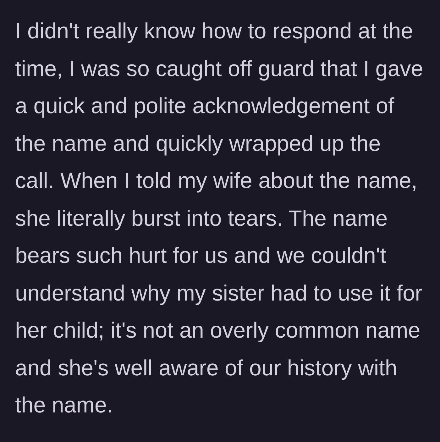 Story part 4 - The brother ends the call in shock and his wife bursts into tears upon hearing the news.