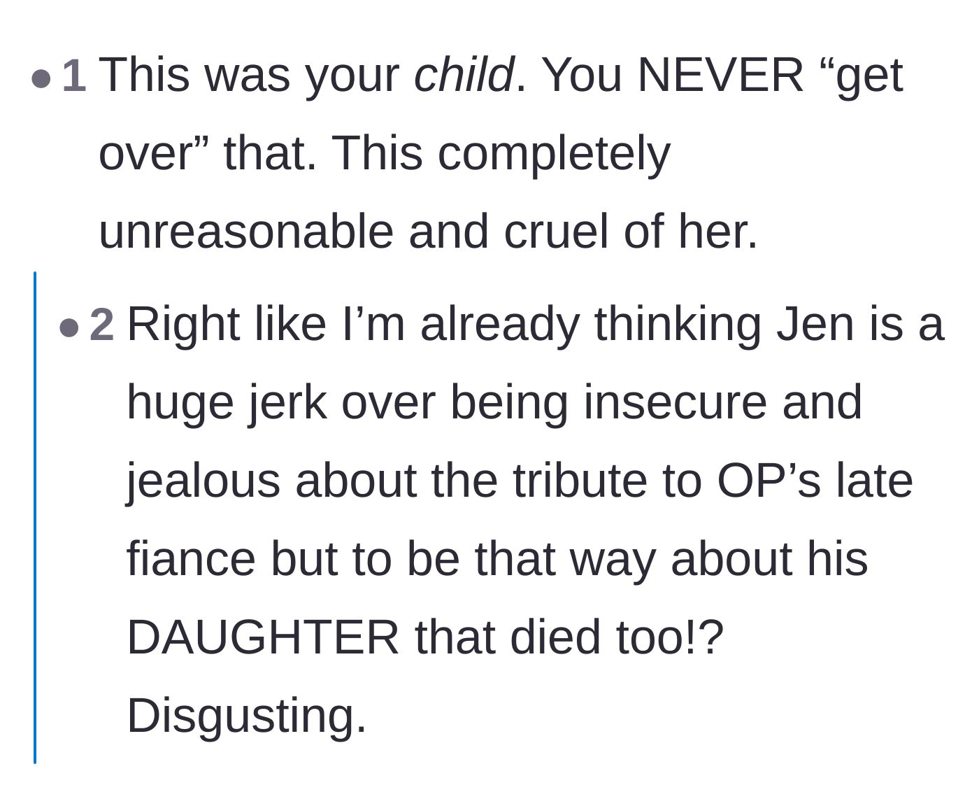 Comment thread 4 - A discussion highlighting the sheer cruelty of demanding a parent erase a physical tribute to their deceased infant.