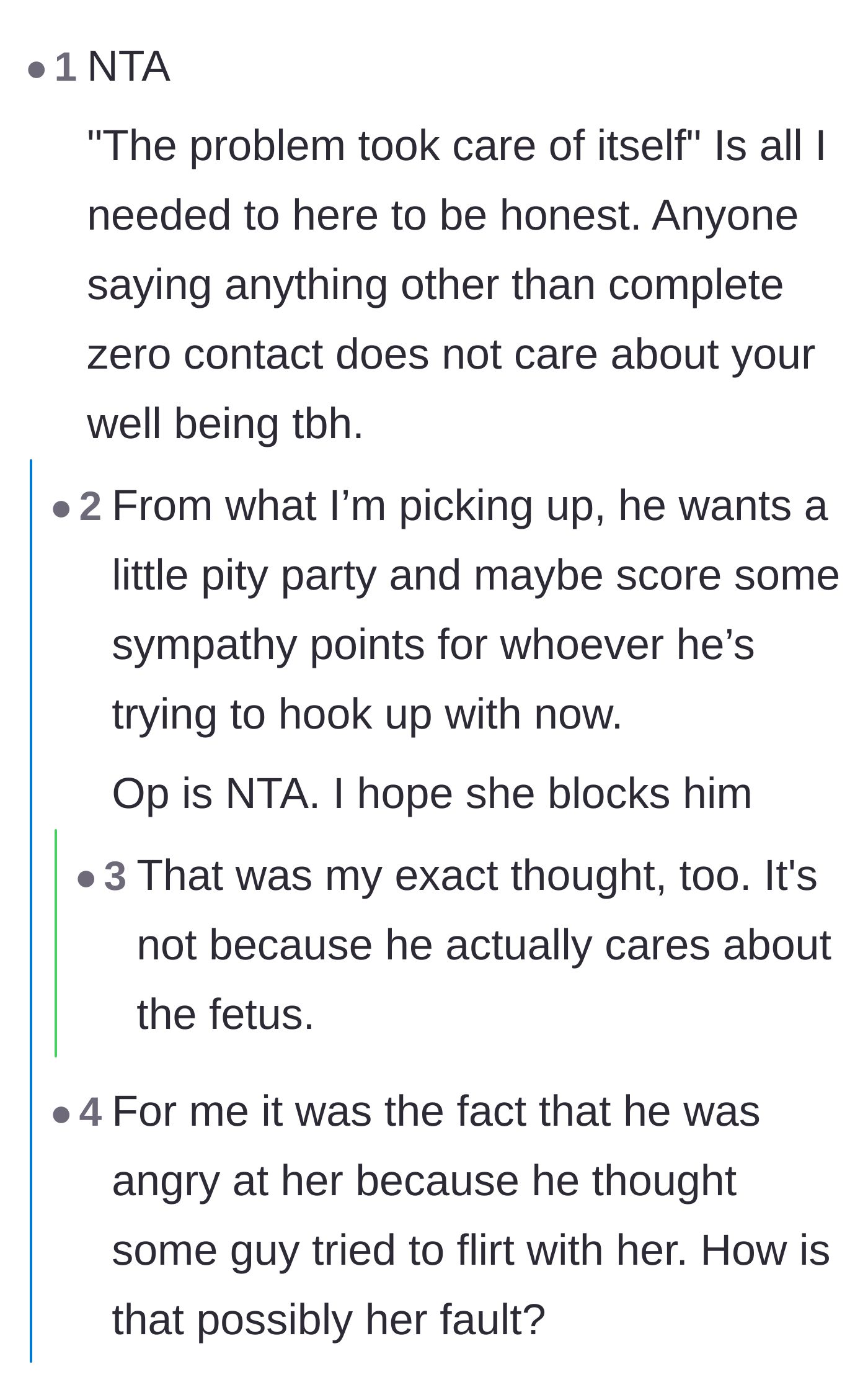 Comment thread 3 - A discussion focusing on the cruelty of the ex's past remarks and theorizing he wants sympathy points for a new relationship.