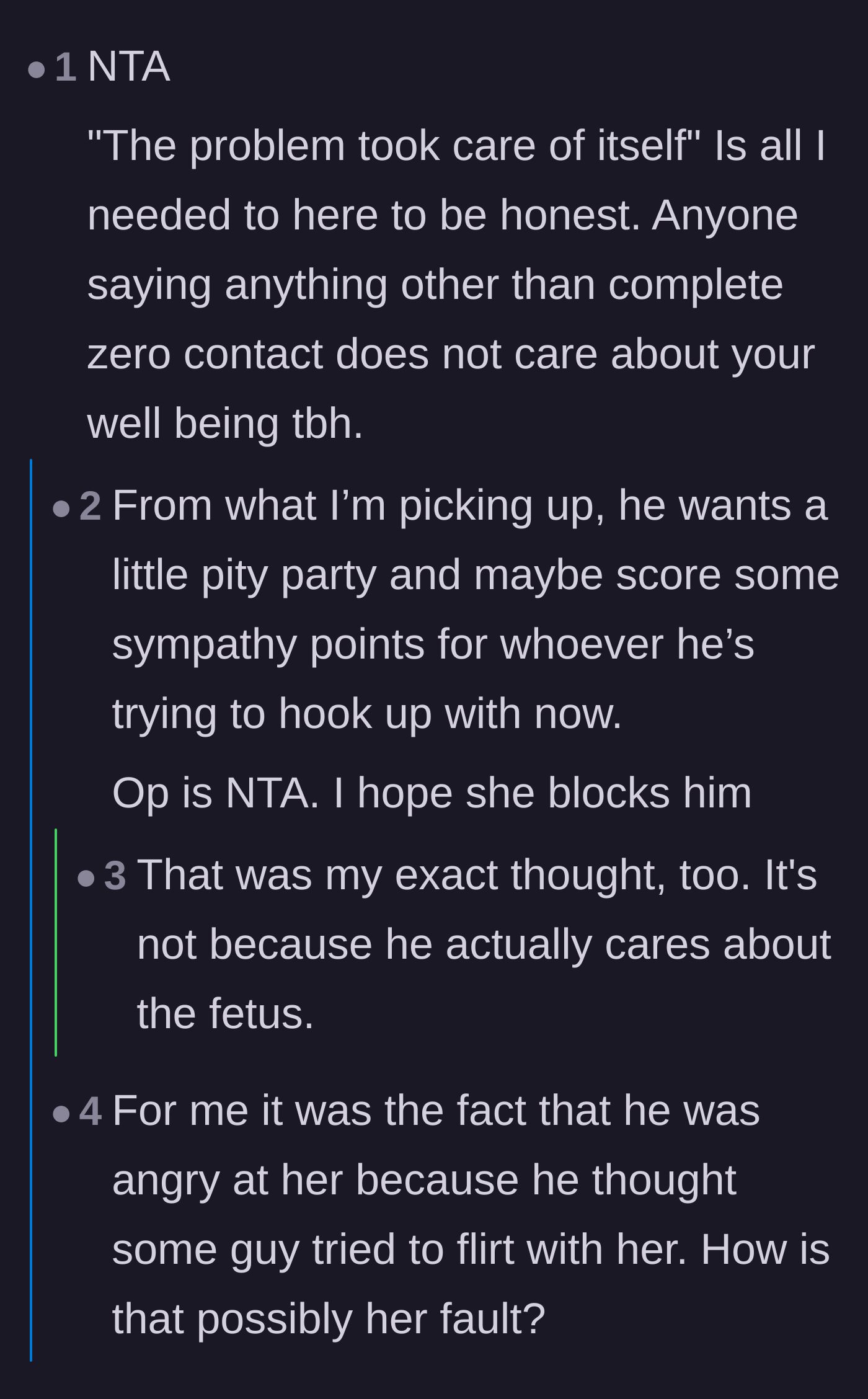 Comment thread 3 - A discussion focusing on the cruelty of the ex's past remarks and theorizing he wants sympathy points for a new relationship.