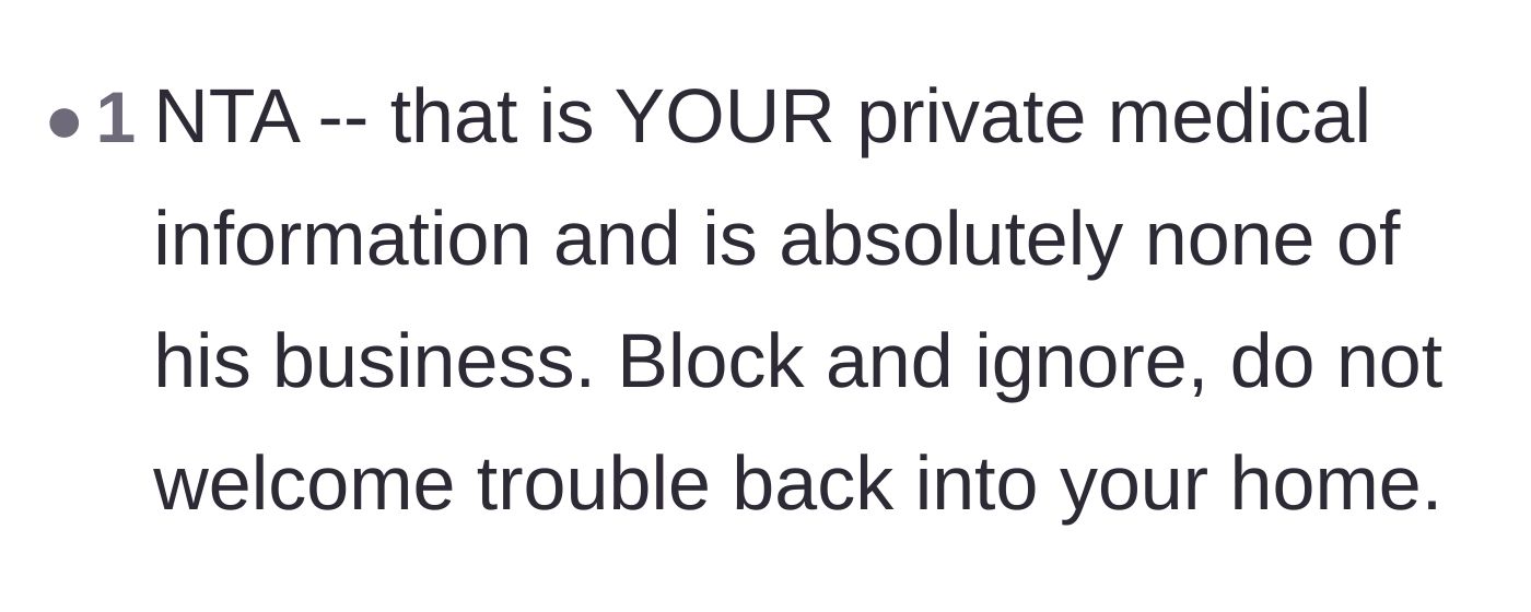 Comment thread 4 - Advice emphasizing that the sonograms are private medical information and urging the author to block him.