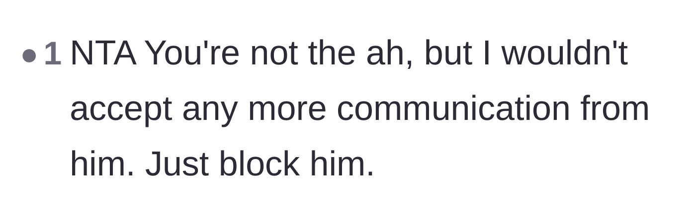 Comment thread 6 - A straightforward message validating the author's decision and advising zero contact.