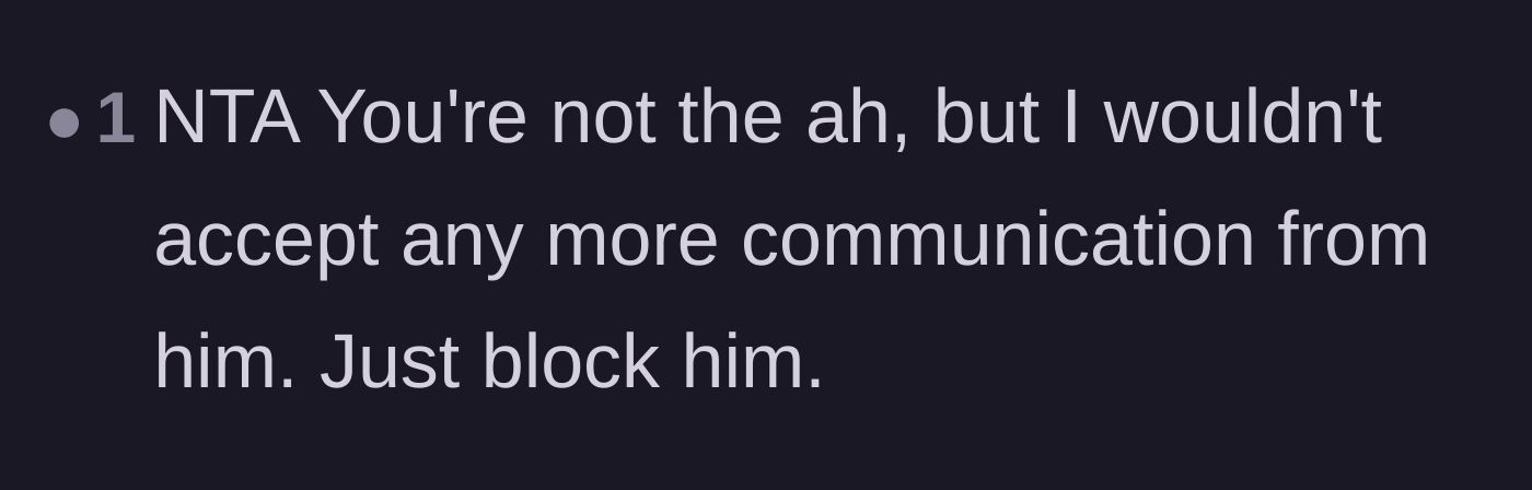 Comment thread 6 - A straightforward message validating the author's decision and advising zero contact.