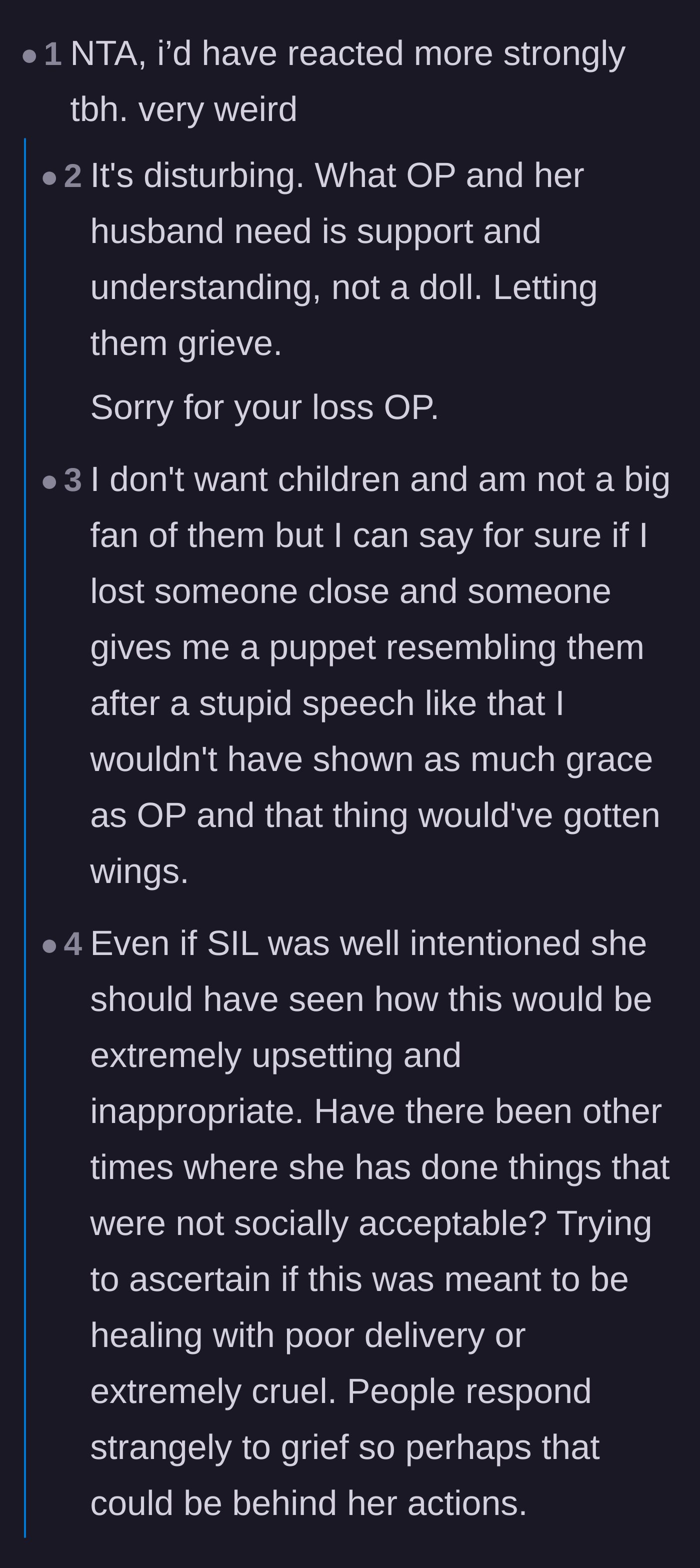 Comment thread 1 - Discussion on why an interactive doll feels infinitely more invasive than a traditional memorial portrait.