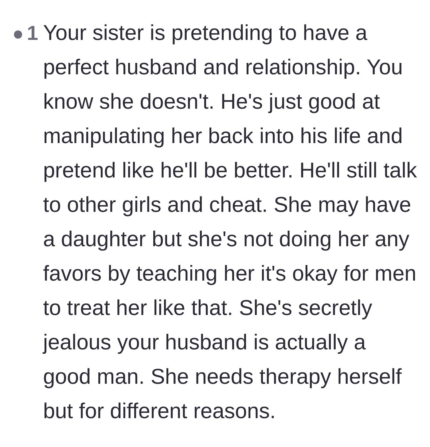 Comment thread 4 - An analysis of the sister's toxic marriage, suggesting her social media posts are a facade masking deep jealousy and insecurity.