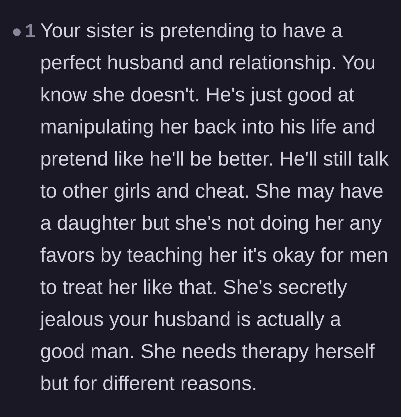Comment thread 4 - An analysis of the sister's toxic marriage, suggesting her social media posts are a facade masking deep jealousy and insecurity.