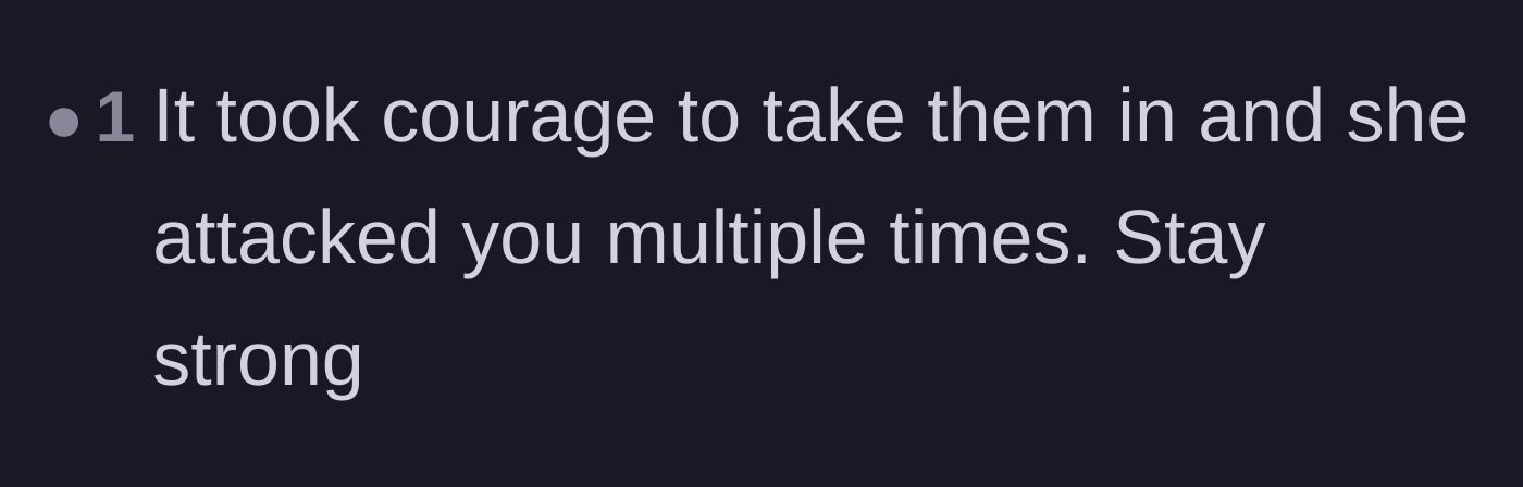 Comment thread 5 - A short message praising the author's courage for her initial generosity despite being repeatedly attacked.