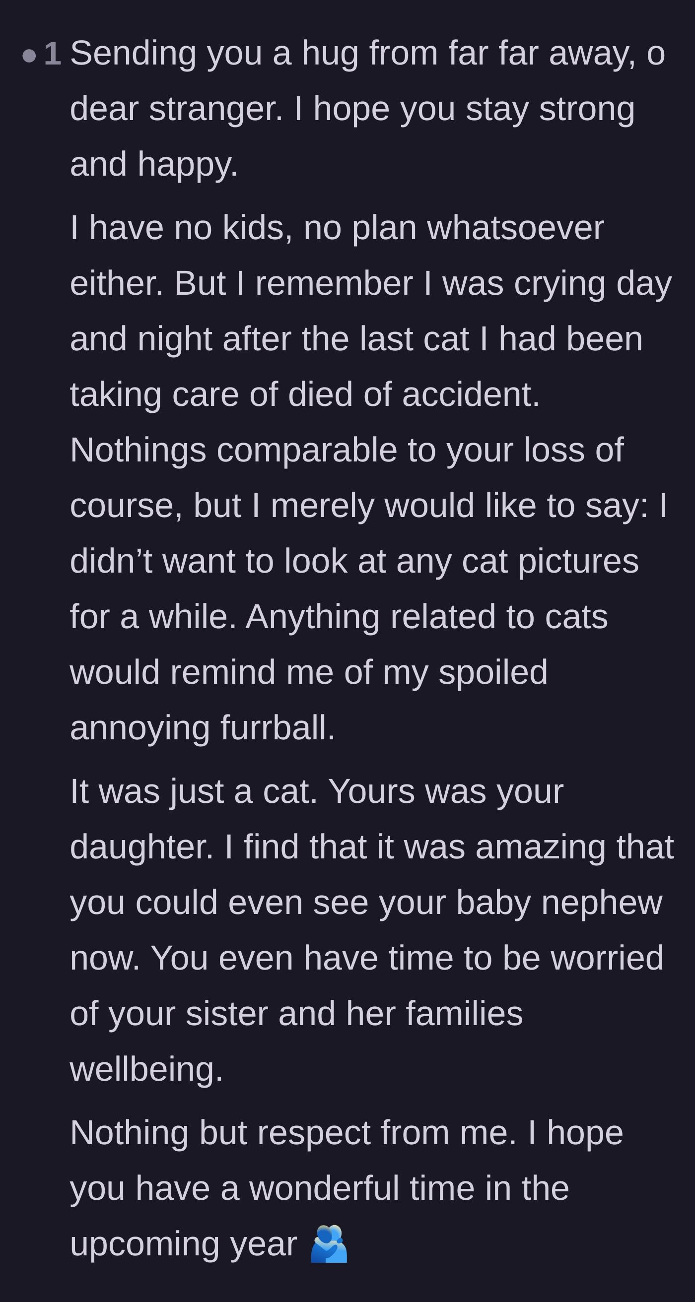 Comment thread 6 - A commenter sharing their own experience of loss to illustrate how painful everyday reminders can be for a grieving heart.