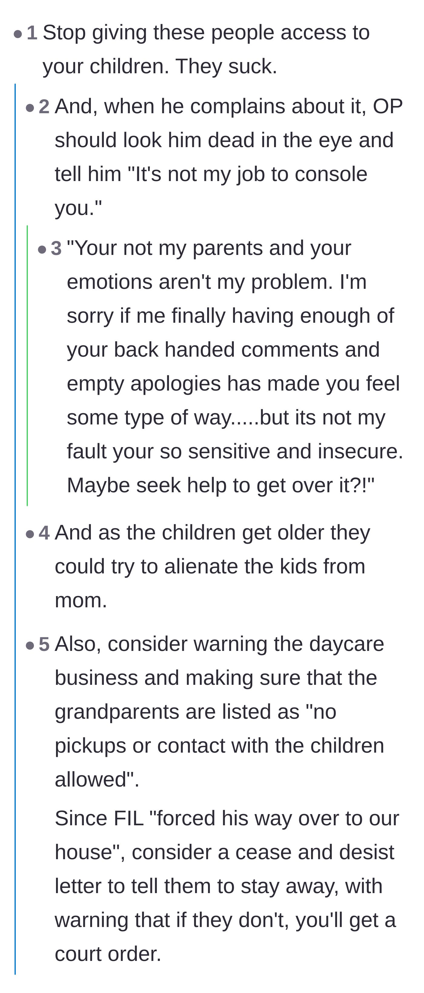 Comment thread 1 - Readers advise removing the grandparents' access to the kids and throwing the mother-in-law's cruel words right back at them.