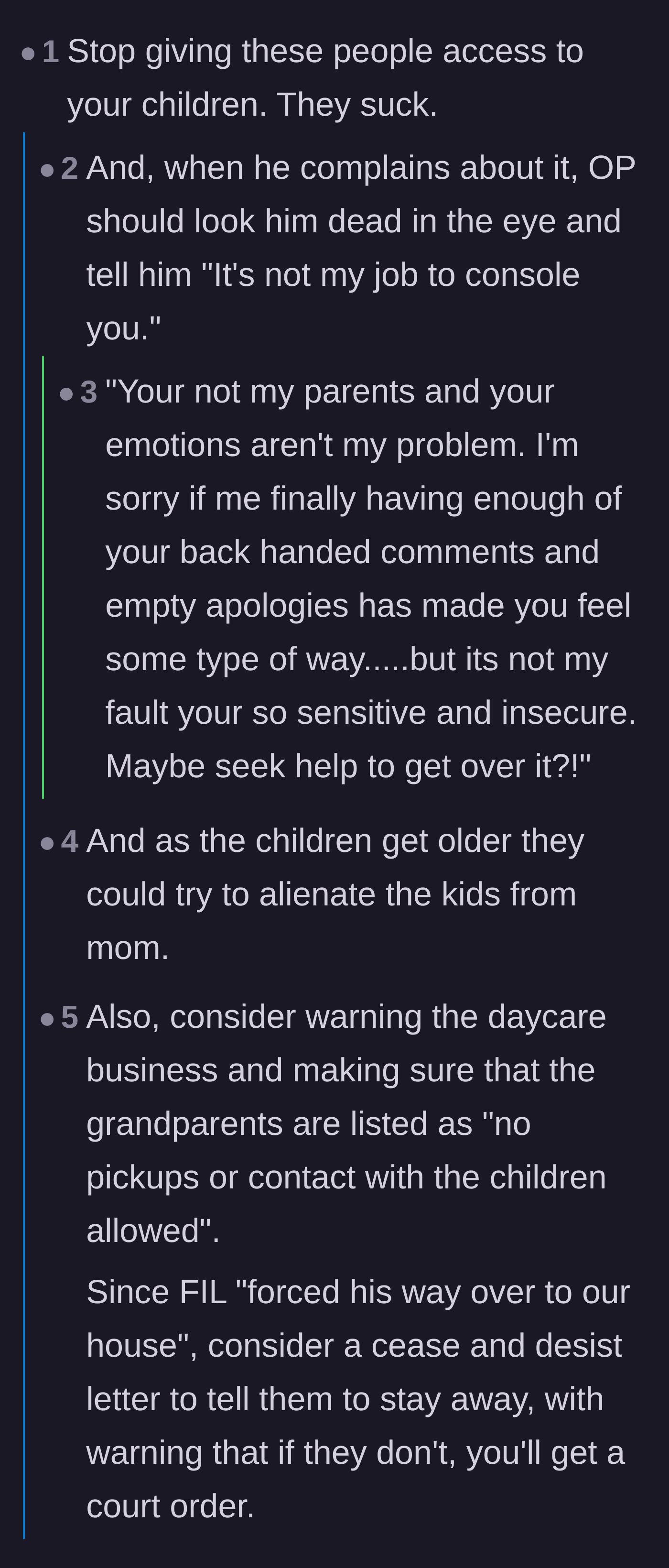 Comment thread 1 - Readers advise removing the grandparents' access to the kids and throwing the mother-in-law's cruel words right back at them.