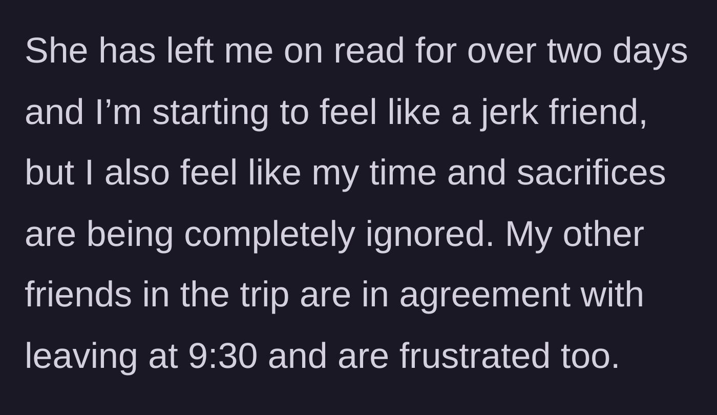 Story part 6 - Feeling guilty after being left on read, while the rest of the friend group agrees with the deadline.