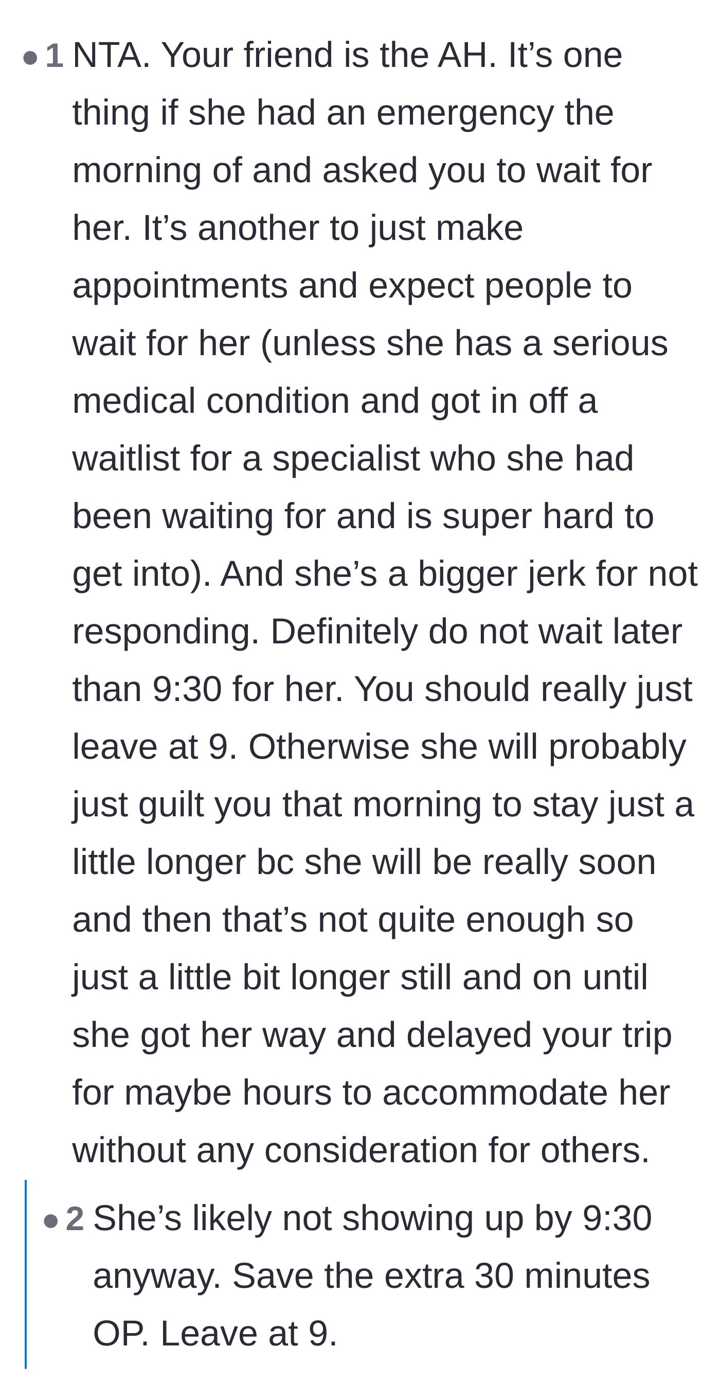 Comment thread 5 - A thread warning that the friend will use guilt to delay the trip for hours, suspecting the doctor visit is actually for Botox.