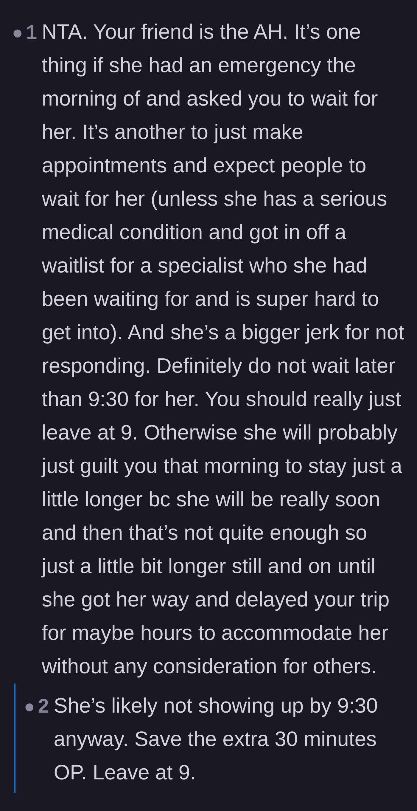 Comment thread 5 - A thread warning that the friend will use guilt to delay the trip for hours, suspecting the doctor visit is actually for Botox.