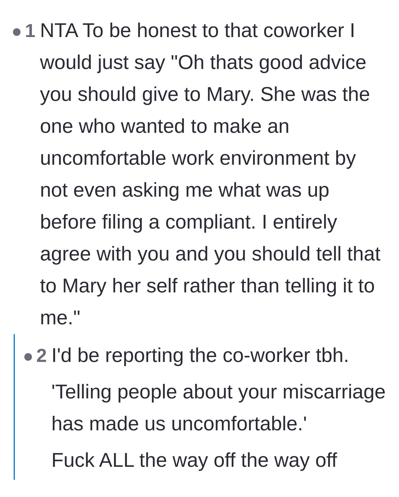 Comment thread 4 - A suggested comeback for the coworker who complained about the awkward office atmosphere.