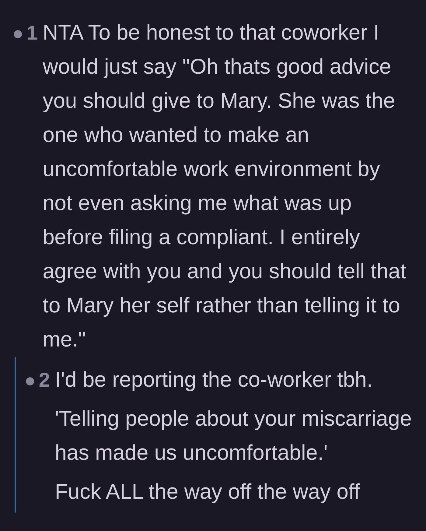 Comment thread 4 - A suggested comeback for the coworker who complained about the awkward office atmosphere.