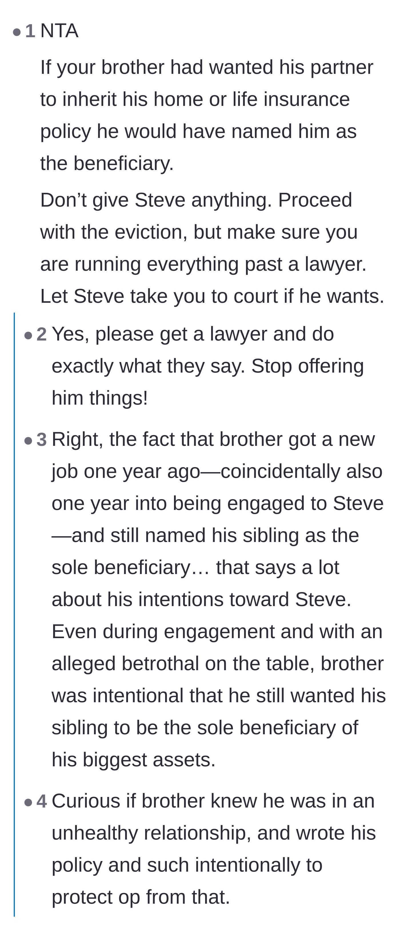 Comment thread 1 - Advice on following the deceased brother's explicit legal paperwork and retaining a lawyer