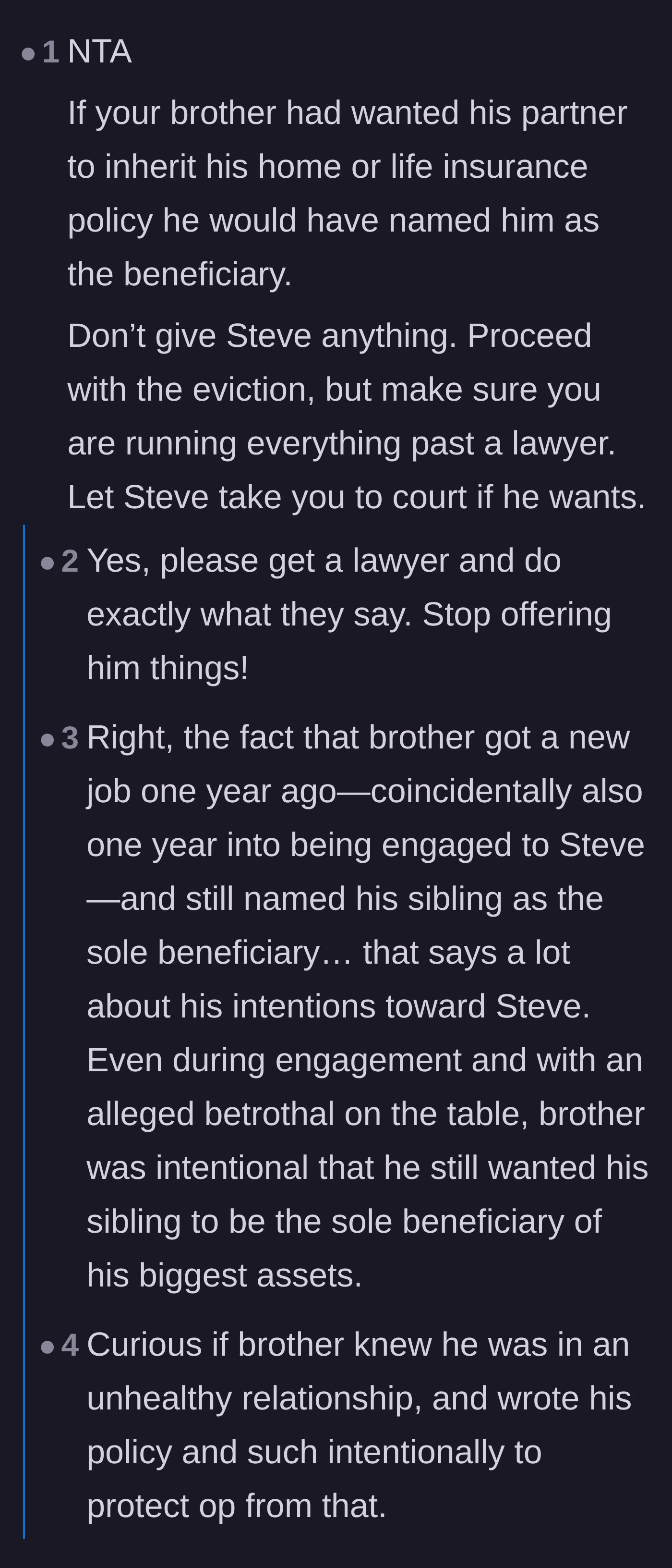 Comment thread 1 - Advice on following the deceased brother's explicit legal paperwork and retaining a lawyer