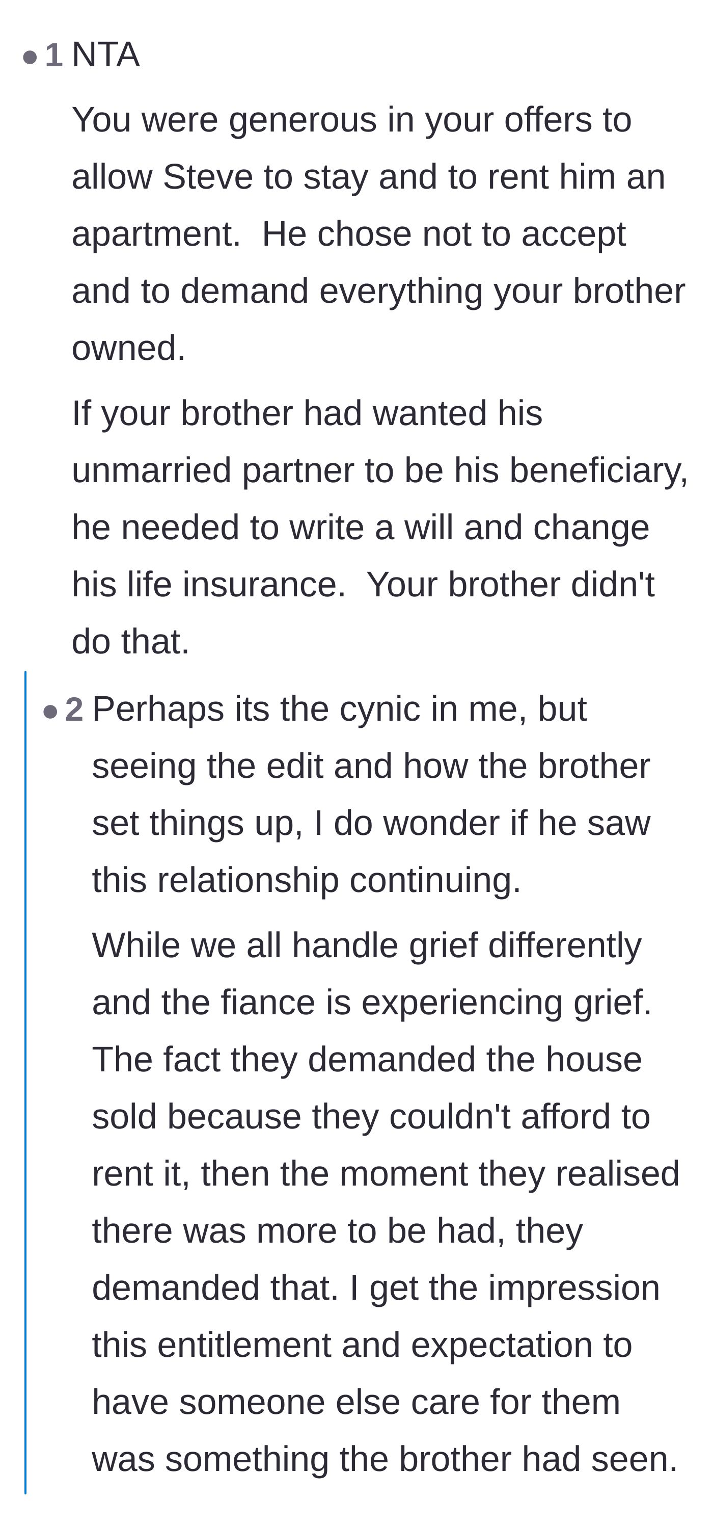 Comment thread 2 - Speculation that the deceased brother knew the relationship was failing and intentionally withheld his assets