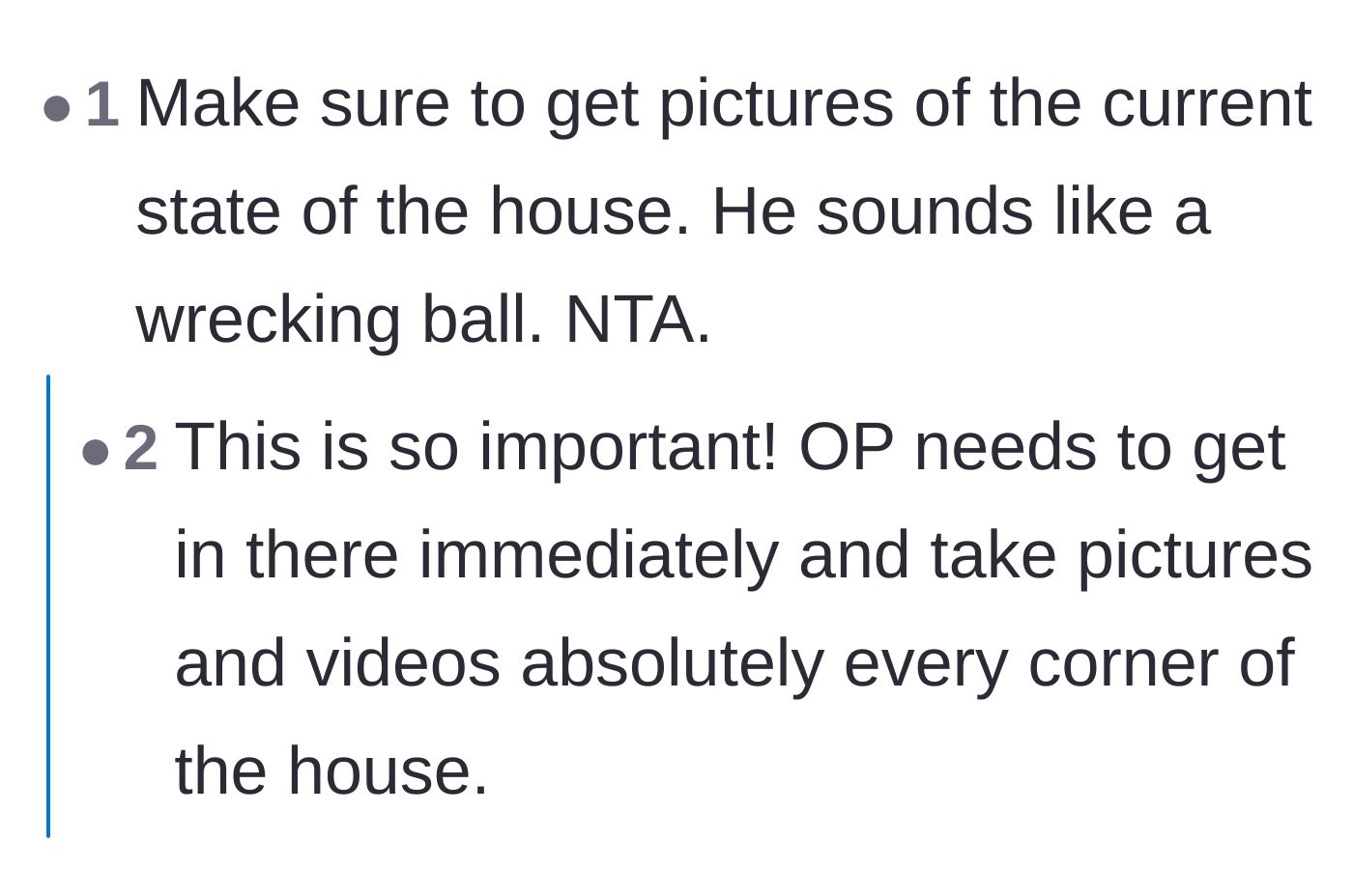 Comment thread 3 - Urging the author to document the home's condition to protect against potential retaliation