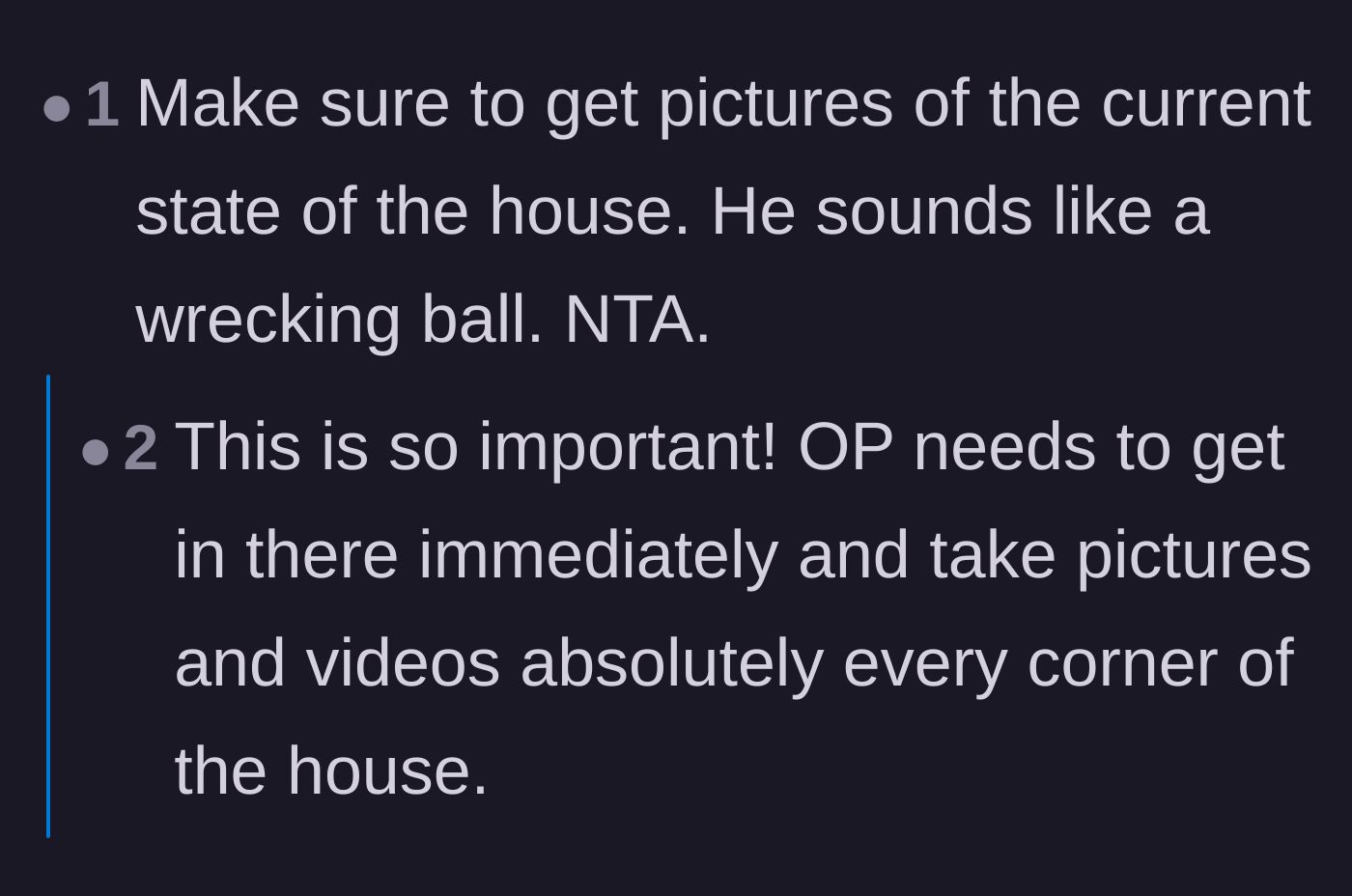 Comment thread 3 - Urging the author to document the home's condition to protect against potential retaliation