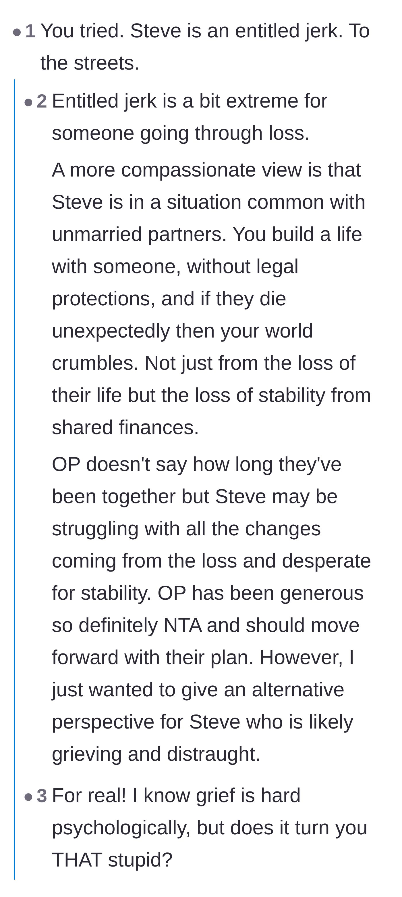 Comment thread 4 - A nuanced debate over whether the fiancé is acting out of greed or profound grief after being misled about marriage