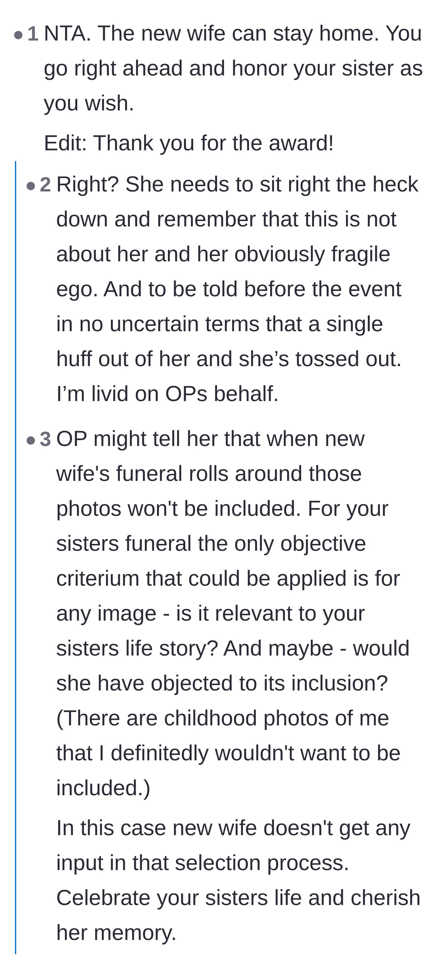 Comment thread 2 - Setting boundaries with the stepmother and defining the criteria for memorial photos