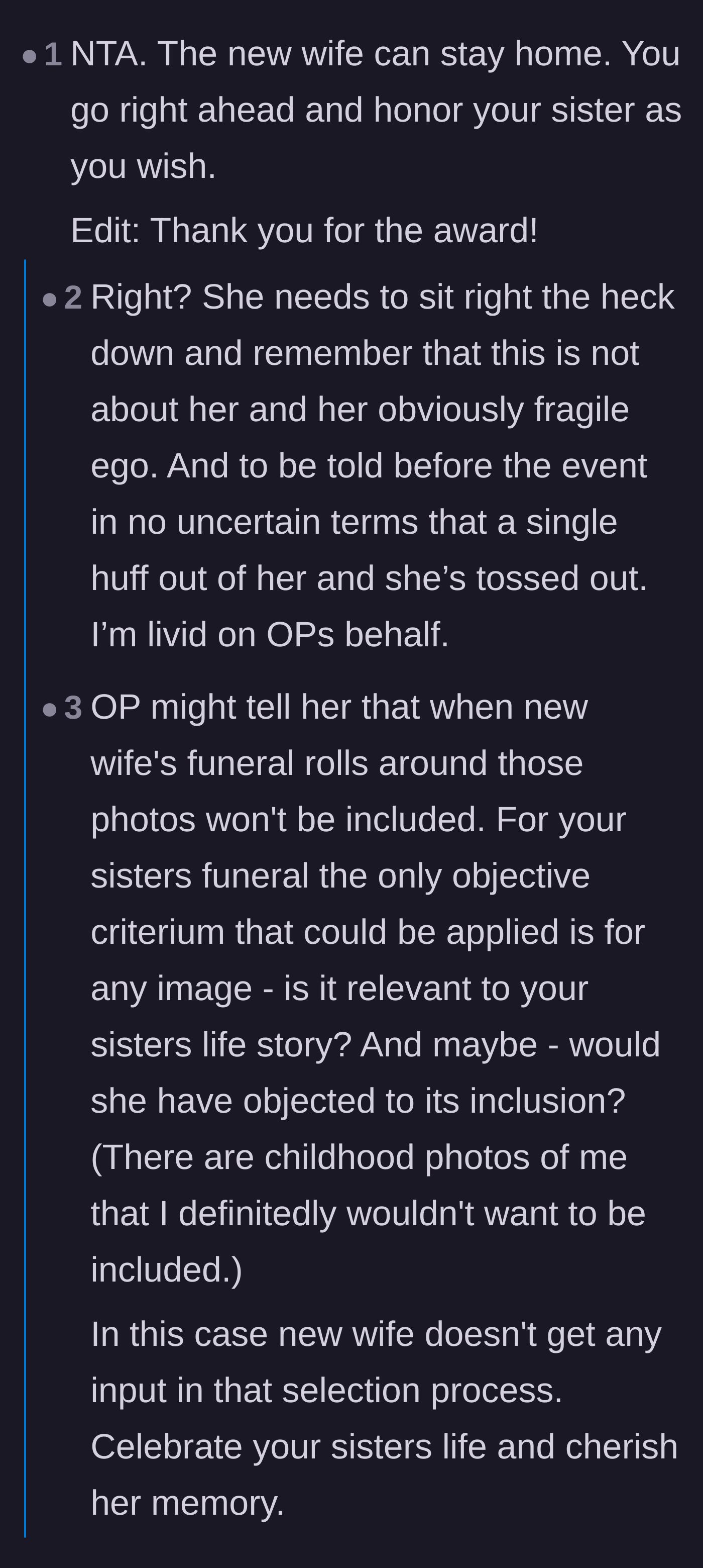 Comment thread 2 - Setting boundaries with the stepmother and defining the criteria for memorial photos