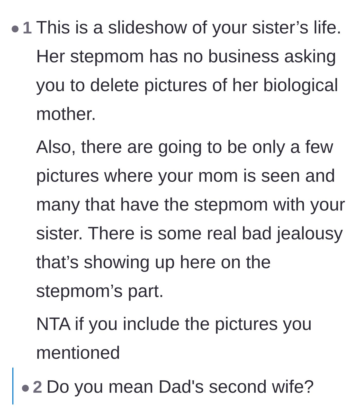 Comment thread 5 - Analyzing the stepmother's jealousy over a small number of photos